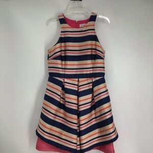 Trina Turk Nicci Stripe Twill Fit & Flare Dress Blue Pink  Career Size 6